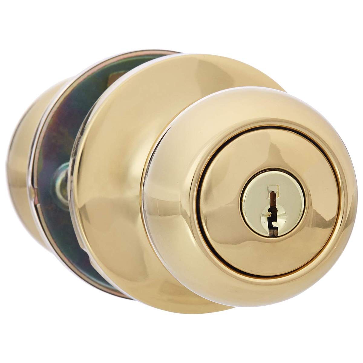 AmazonBasics Exterior Door Knob With Lock, Coastal, Polished Brass