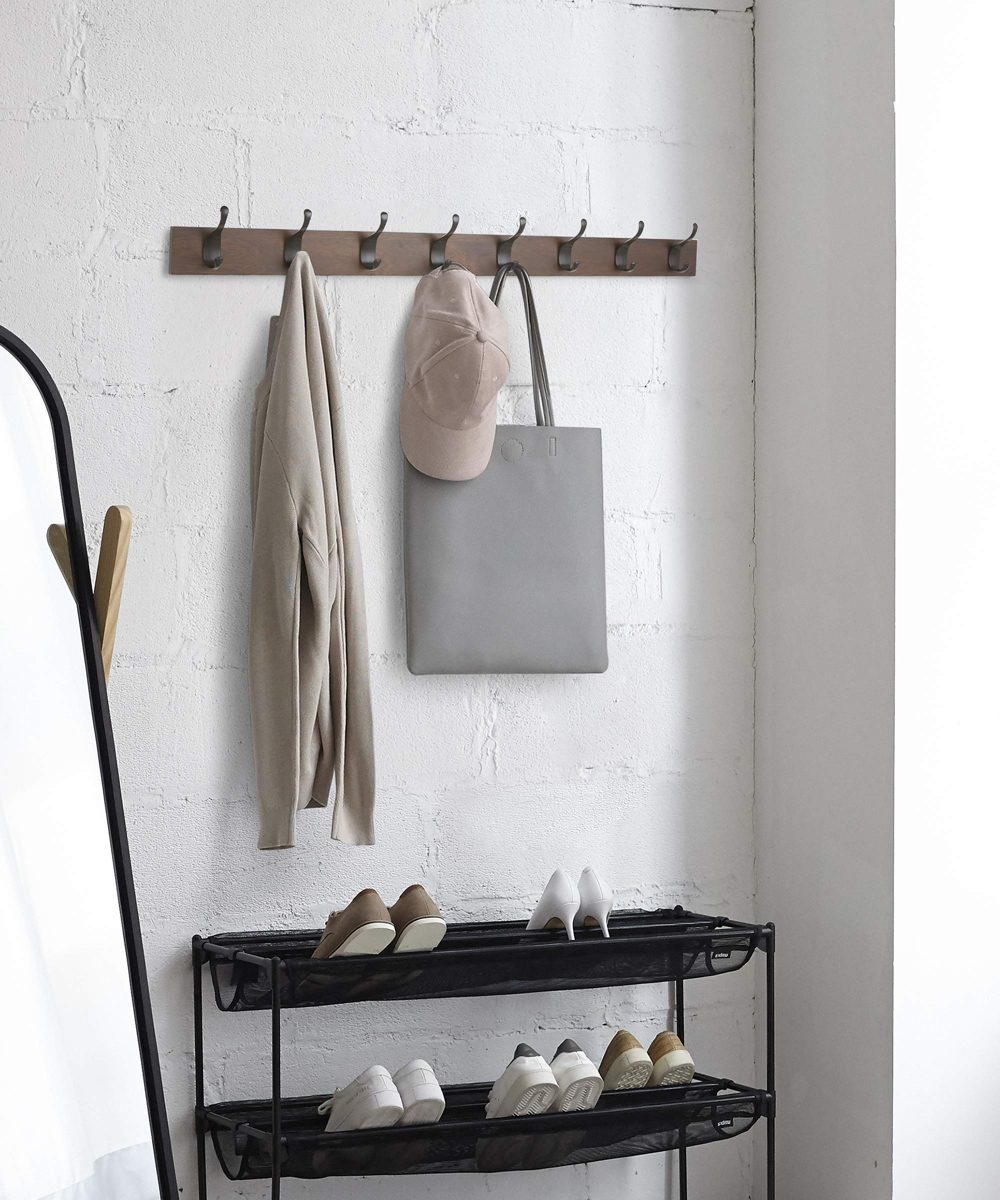 AmazonBasics Wall Mounted Modern Coat Rack, 8 Hooks, Walnut (Renewed)