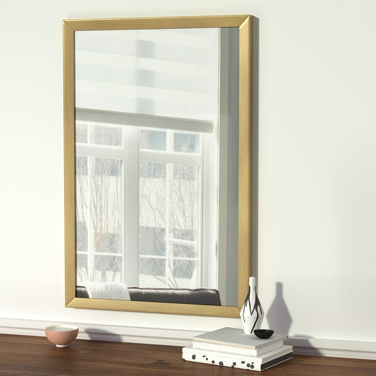 Amazon Basics Rectangular Wall Mirror 24" x 36" - Standard Trim, Brass