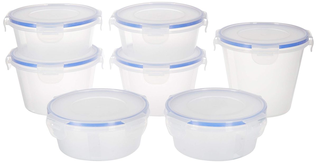 (Renewed) Amazon Brand - Solimo Plastic Kitchen Storage Container Set, 7-Pieces, Blue
