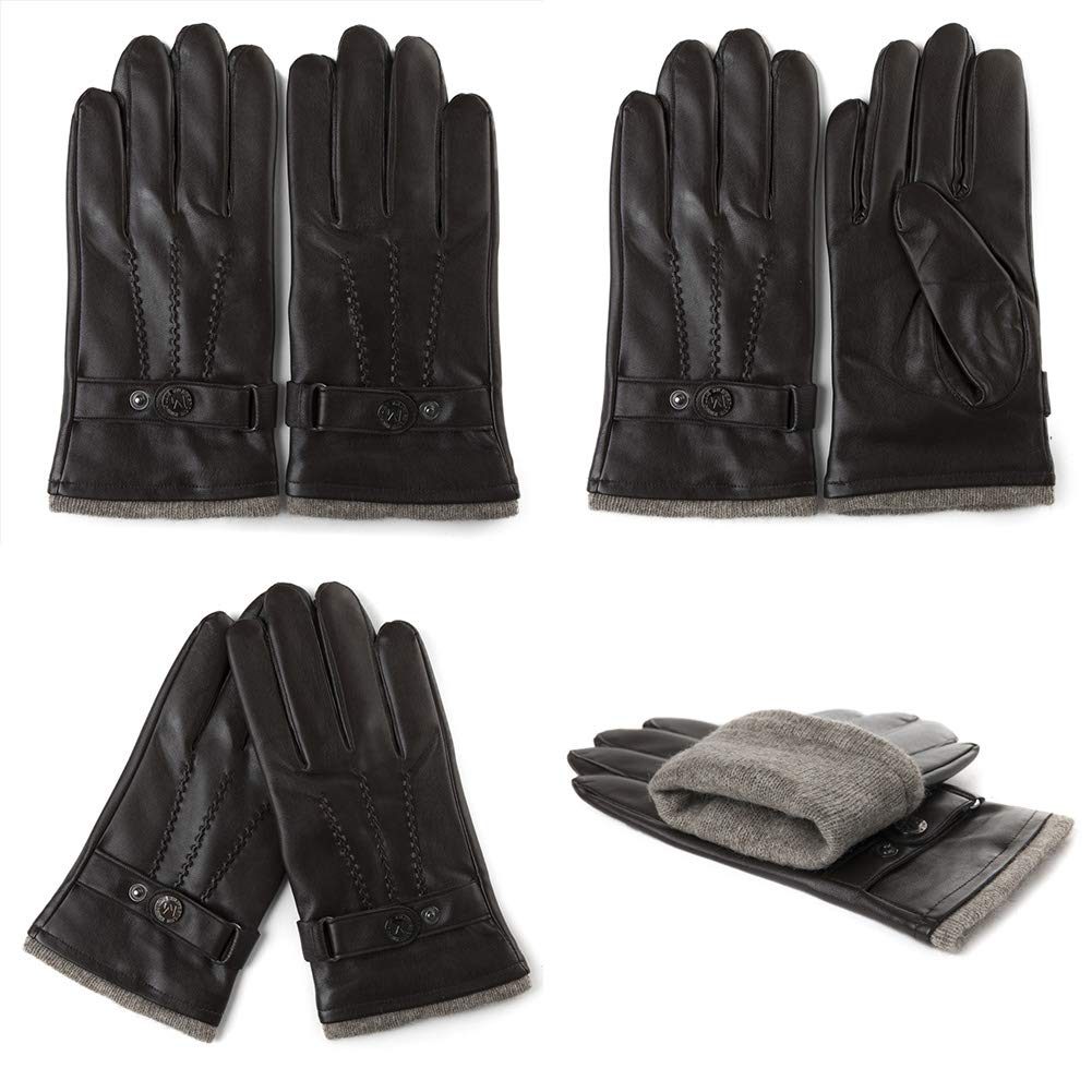 Winter Warm Wool Lined Driving Motorcycle Dress Gloves For Men Women 3 Size Brown