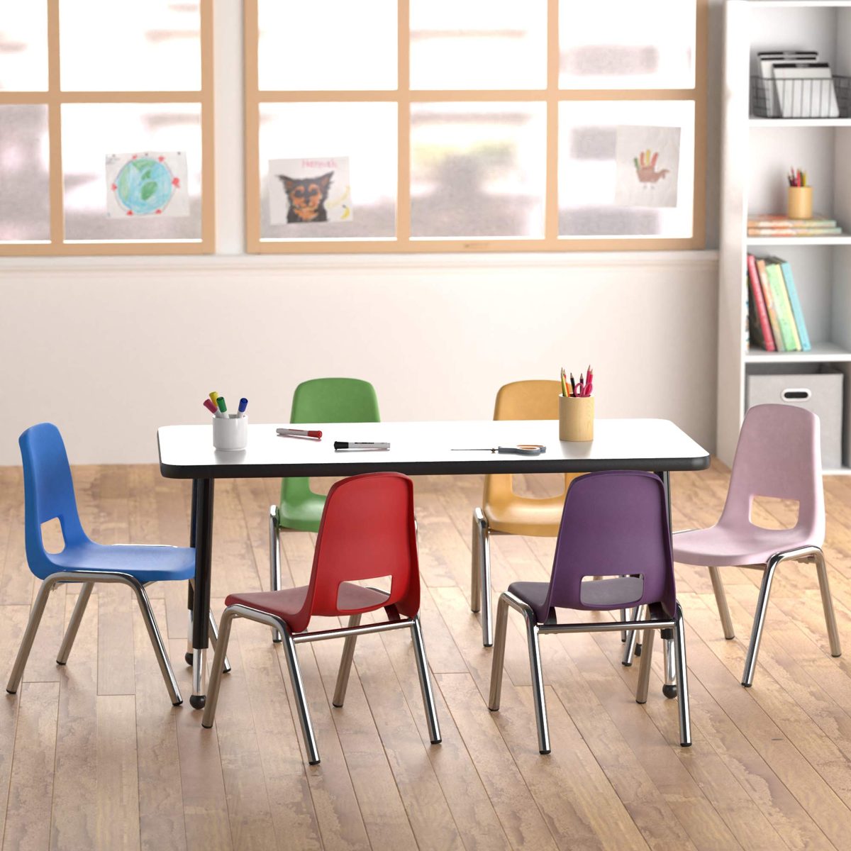 AmazonBasics 12 Inch School Classroom Stack Chair, Chrome Legs, Assorted Color, 6-Pack