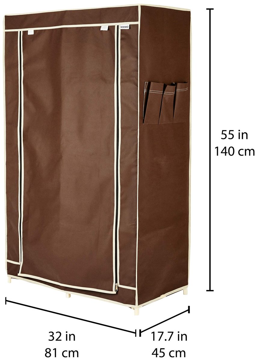 Amazon Brand - Solimo 2-Door Foldable Wardrobe, 5 Racks, Brown