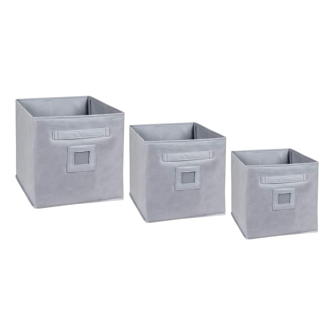 Amazon Brand - Solimo Fabric Storage Box Set, 3 Piece, Dark Grey