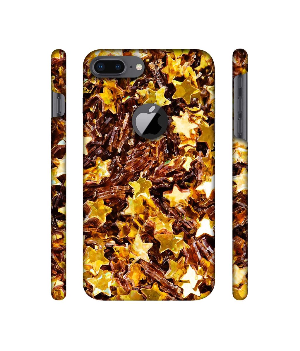Amazon Brand - Solimo Designer Golden Stars 3D Printed Hard Back Case Mobile Cover for Apple iPhone 8 Plus (with Logo Cut)