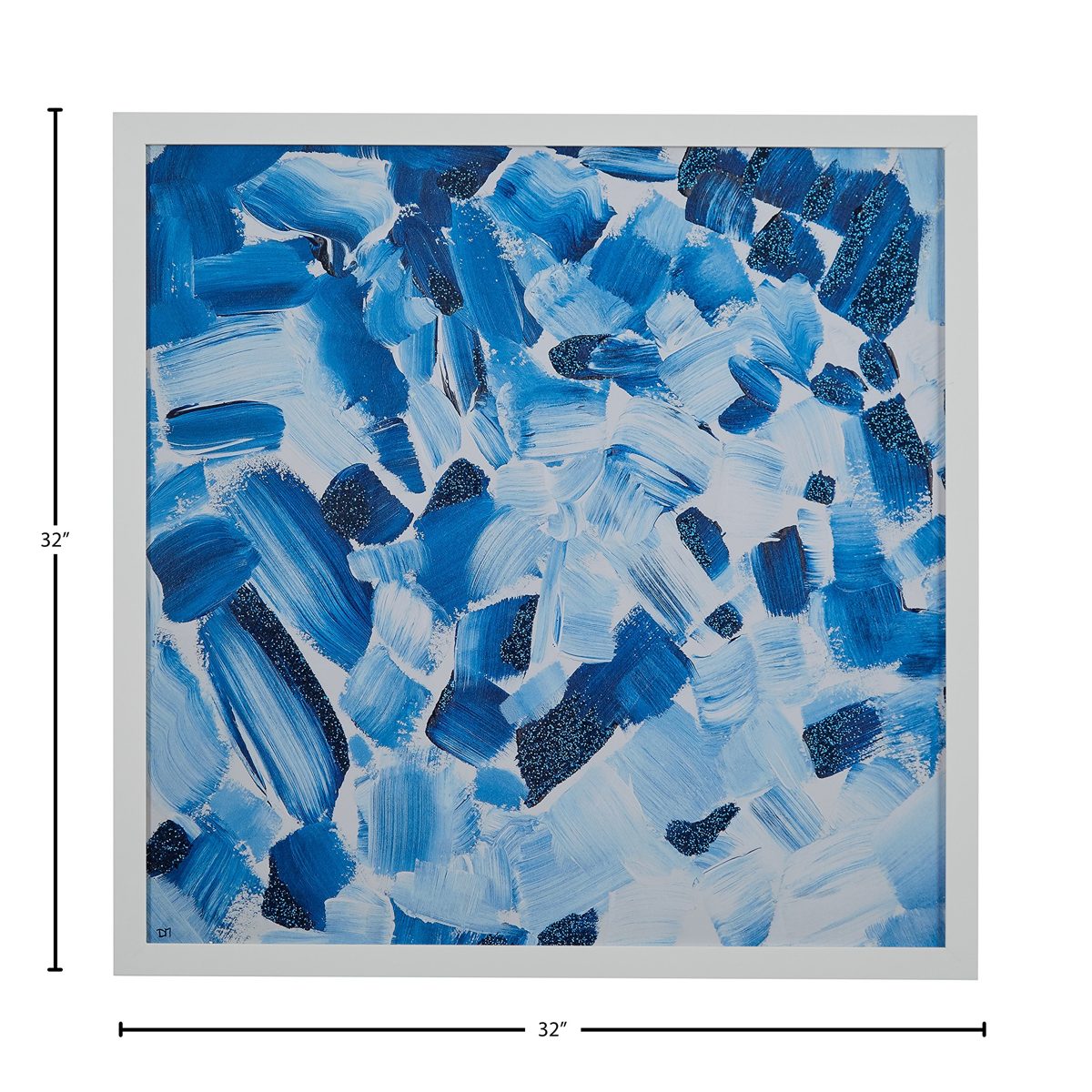 Amazon Brand – Stone & Beam Abstract Hues of Blue, White Wood Frame, 32" x 32"
