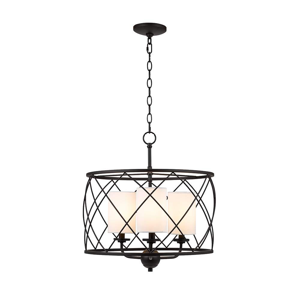 Amazon Brand – Stone & Beam Industrial Metal Chandelier Pendant with Off-White Shades, LED Light Bulbs Included - 18.5 x 18.5 x 21.25 Inches, Dark Bronze