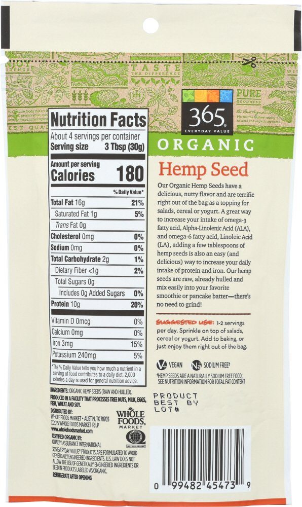 365 Everyday Value, Organic Hemp Seed, 4 oz