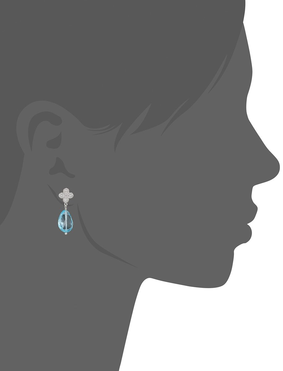 Blue Topaz and Cubic Zirconia Drop Stud Earrings