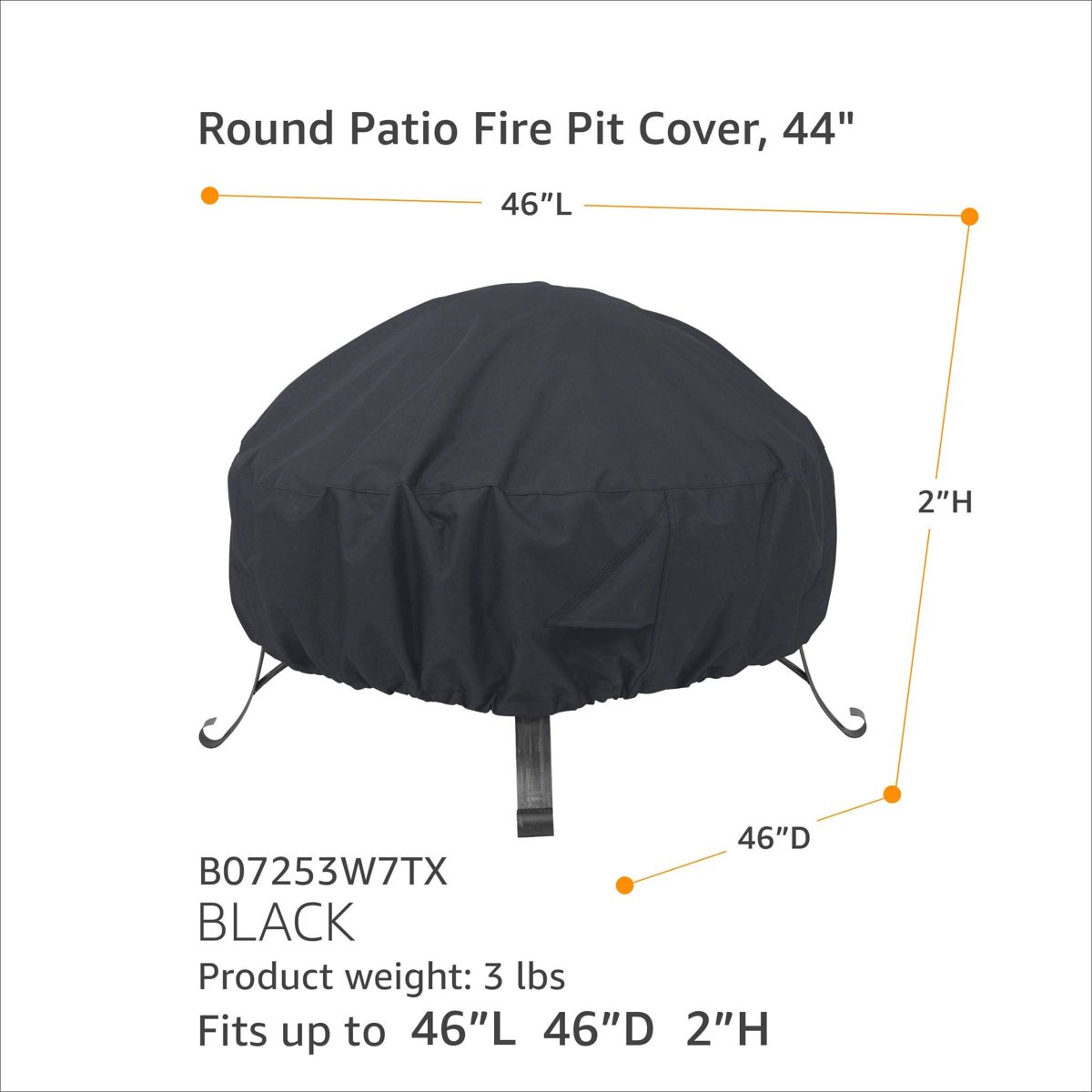 AmazonBasics Round Patio Fire Pit Cover - 44", Black (Renewed)