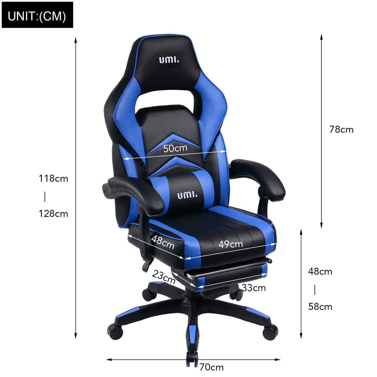 UMI Gaming Chair Office Chair with Footrests Gamer Swivel Chair Height-Adjustable Gaming Chair PC Chair Ergonomic Executive Chair with Armrests