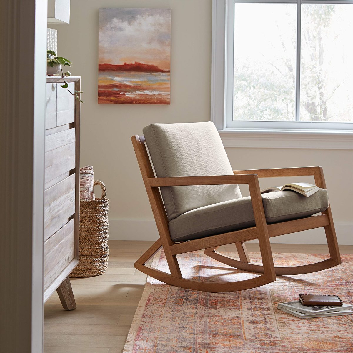 Amazon Brand – Stone & Beam Modern Hardwood Rocking Chair, 24.5"W, Light Gray
