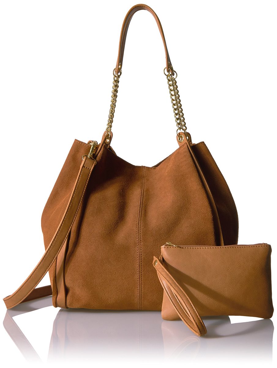 The Fix womens Joni Deconstructed Suede Tote With Chain Shoulder Strap Shoulder Handbag