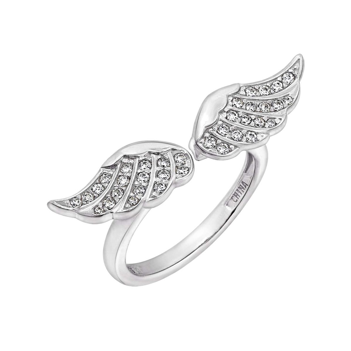 [Find] Amazon Collection White Gold Plated Sterling siruba-raundokattokyu-bikkuzirukonia Double Wings Ring, Size 9