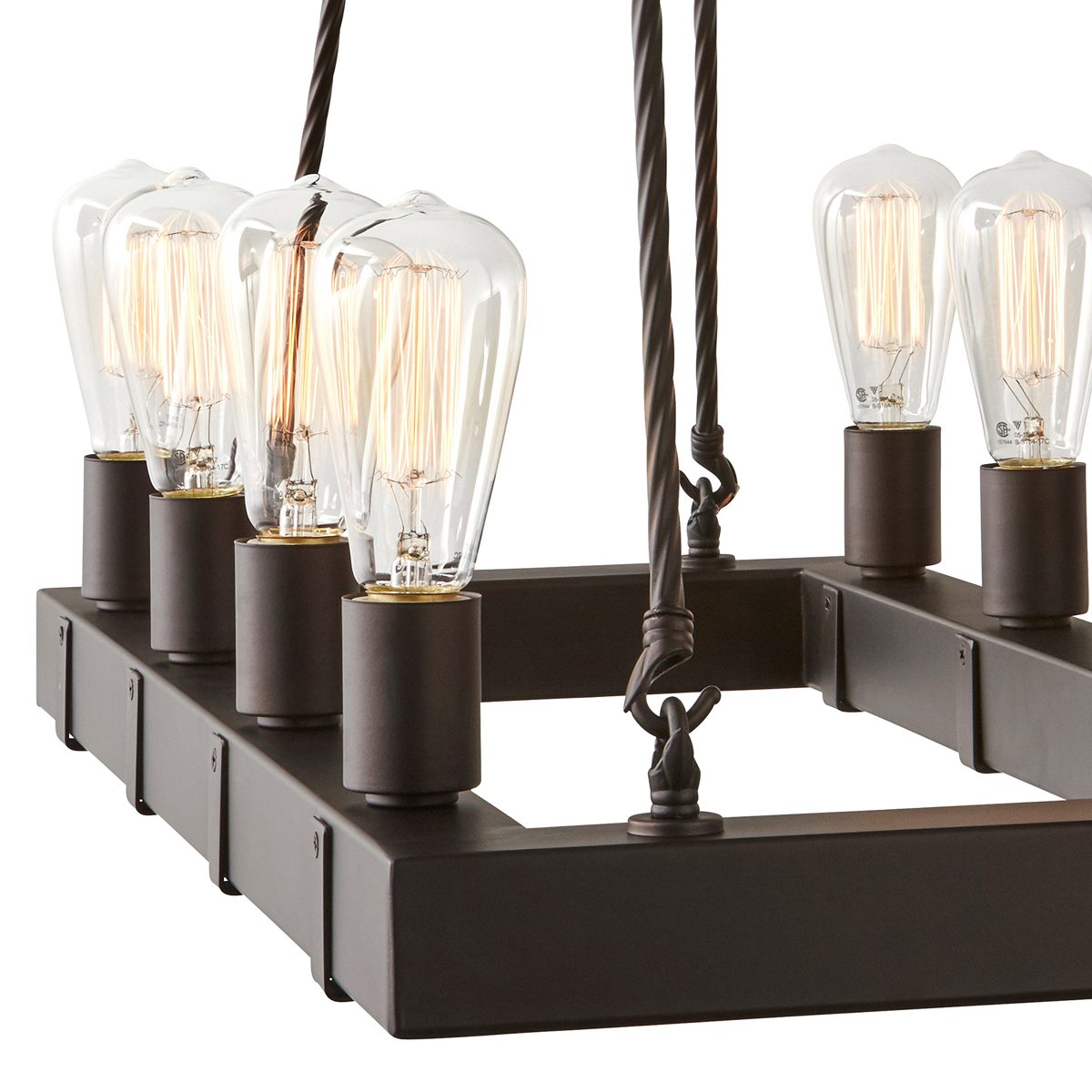 Amazon Brand – Stone & Beam Rustic Rectangular Beam Ceiling Chandelier With 8 Edison Light Bulbs - 32 x 14,25 x 27.5 Inches, Oil Rubbed Bronze