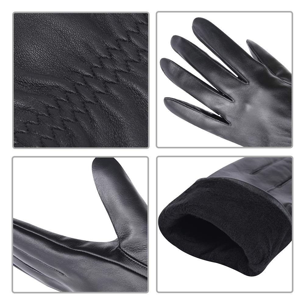 Molemsx Best Touchscreen Nappa Genuine Leather Gloves for Men's Texting Driving Winter Warm Golves, Gift Choice Black Large