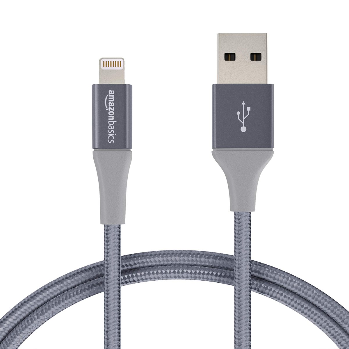 AmazonBasics Double Braided Nylon Lightning to USB Cable, Advanced Collection, MFi Certified Apple iPhone Charger, Dark Gray, 3 Foot