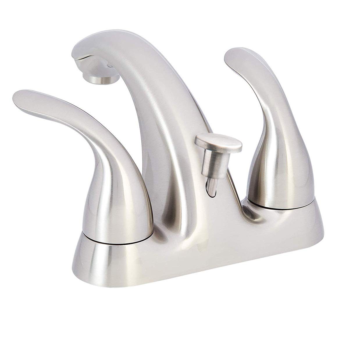 AmazonBasics Standard Two-Handled Basin Faucet, 4 Inch, Satin Nickel