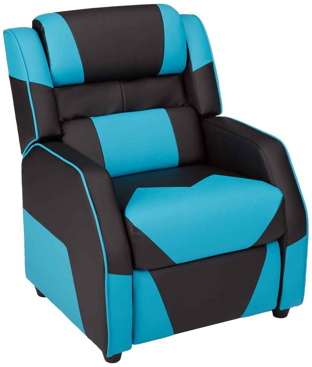 AmazonBasics Kids/Youth Gaming Recliner with Headrest and Back Pillow, 5+ Age Group, Black and Blue (Renewed)