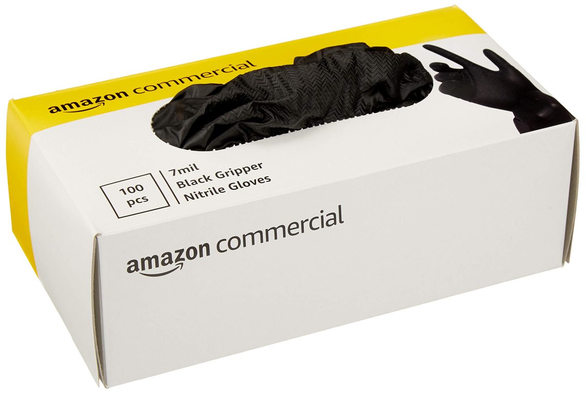 AmazonCommercial Powder Free Disposable Nitrile Gloves, 7 mil, Black, Gripper, 240MM Size S, 1000 (10 Boxes of 100)
