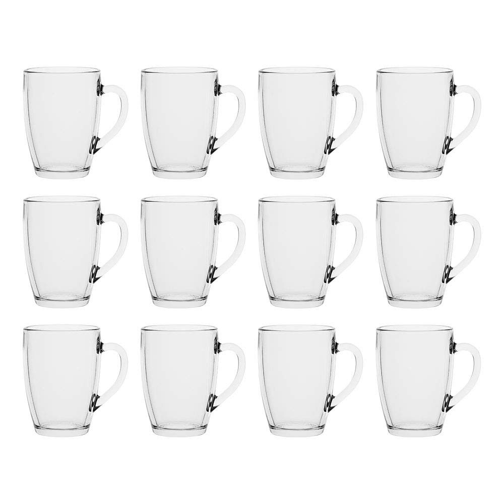 AmazonCommercial Single Wall Glass Mugs, 11.7 oz, Set of 12