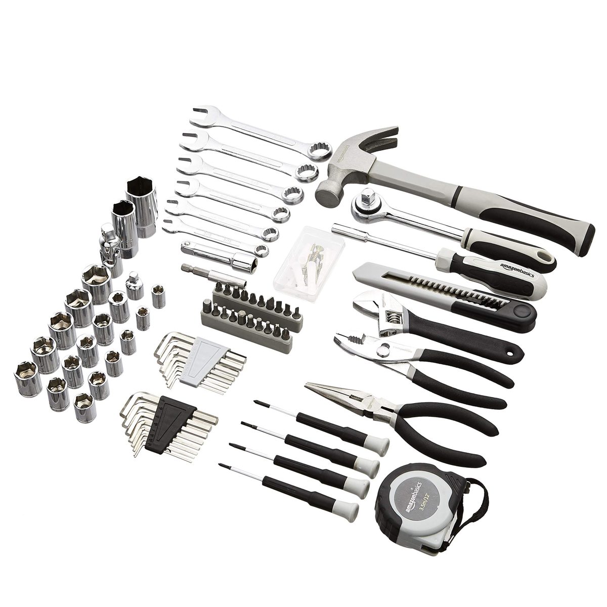 AmazonBasics 131-Piece General Household Home Repair and Mechanic's Hand Tool Kit Set (Renewed)