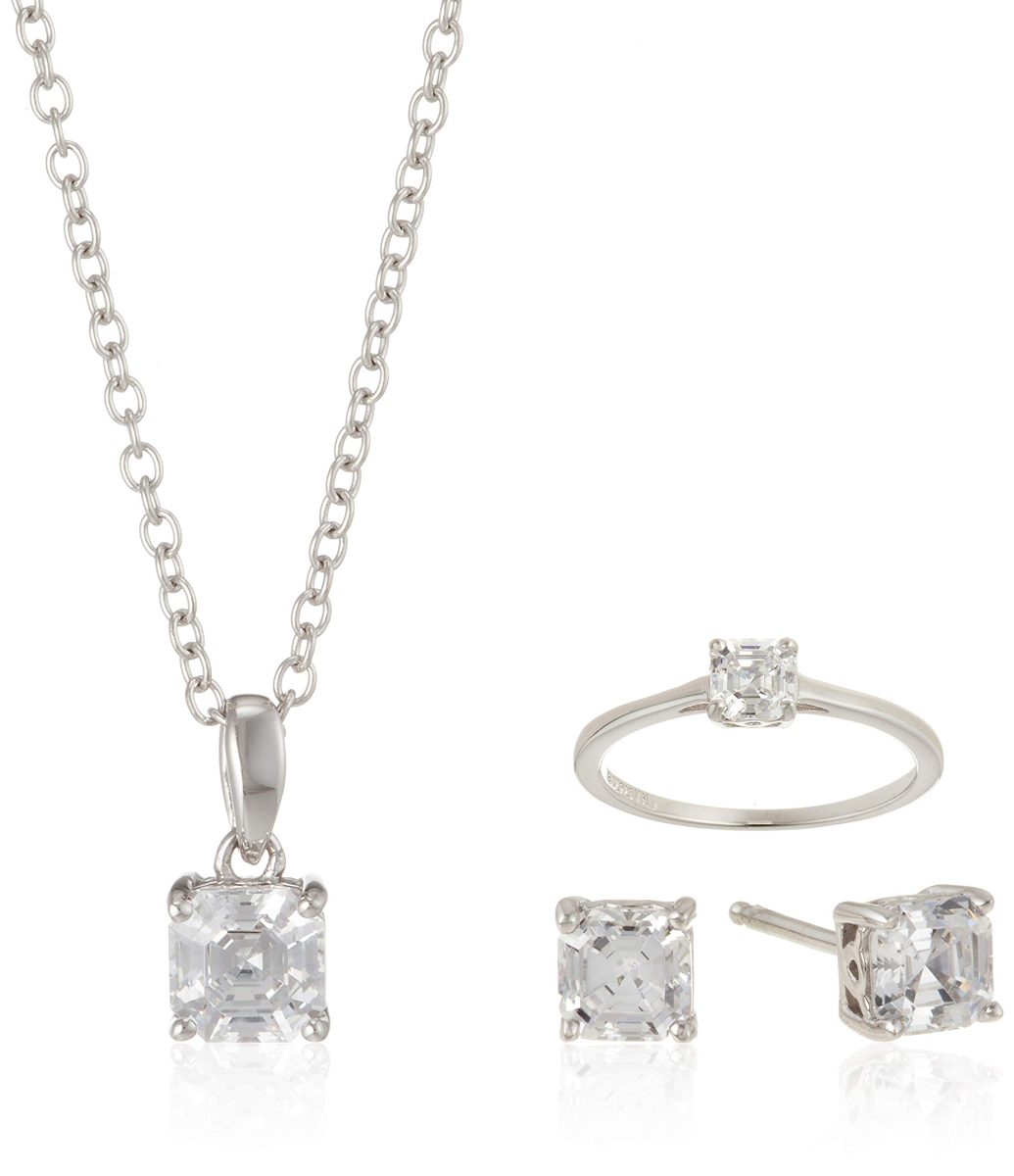 [Find] Amazon Collection Rhodium Plated Sterling Silver Clear As (Car Cut kyu-bikkuzirukoniasoritexiazyueri-setto (Pendant, Ring And Earrings) – Size 10 Pendant jes04923 _ 110cl10jd00