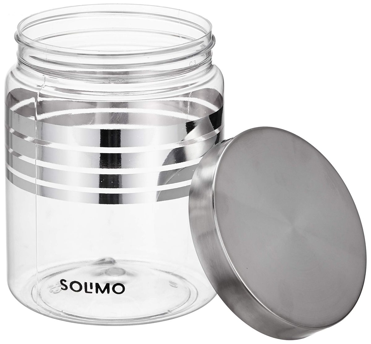 Amazon Brand - Solimo Plastic Container Set, 15-Pieces, Silver with Stainless Steel Lid & Wide Mouth