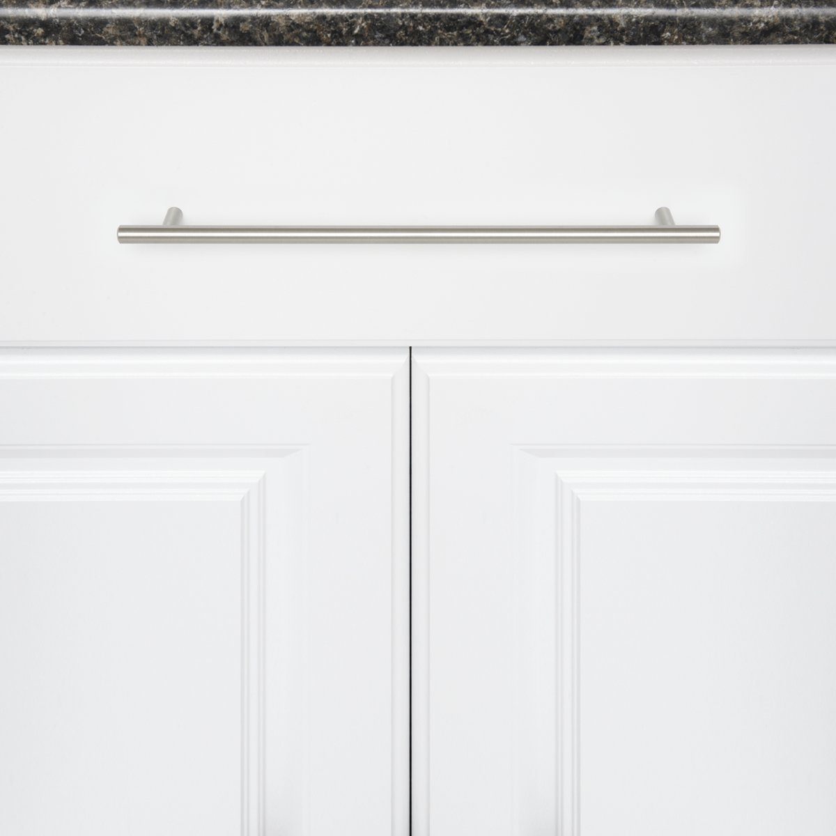 AmazonBasics Euro Bar Cabinet Handle (1/2" Diameter), 15" Length (12.63" Hole Center), Satin Nickel, 10-Pack