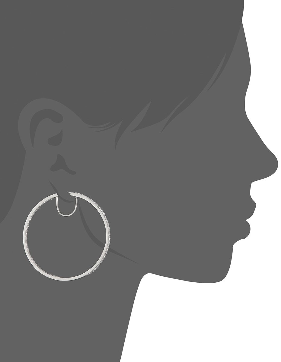 Platinum-Plated Sterling Silver Swarovski Zirconia Round Hoop Earrings (2" Diameter) (7 cttw)