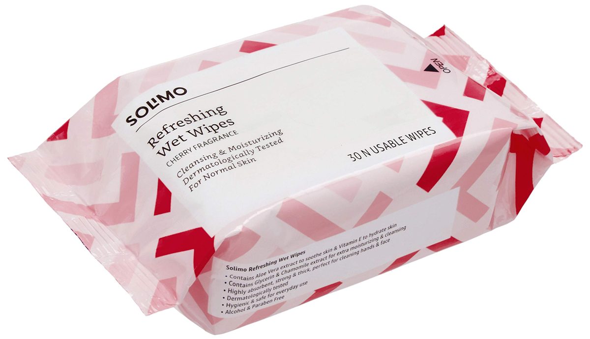 Amazon Brand - Solimo Refreshing Wet Wipes, Cherry - 30 Wipes