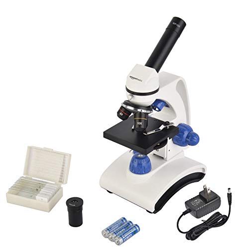 AmazonBasics Dual Light Glass Lens Metal Frame Student Microscope and Slides
