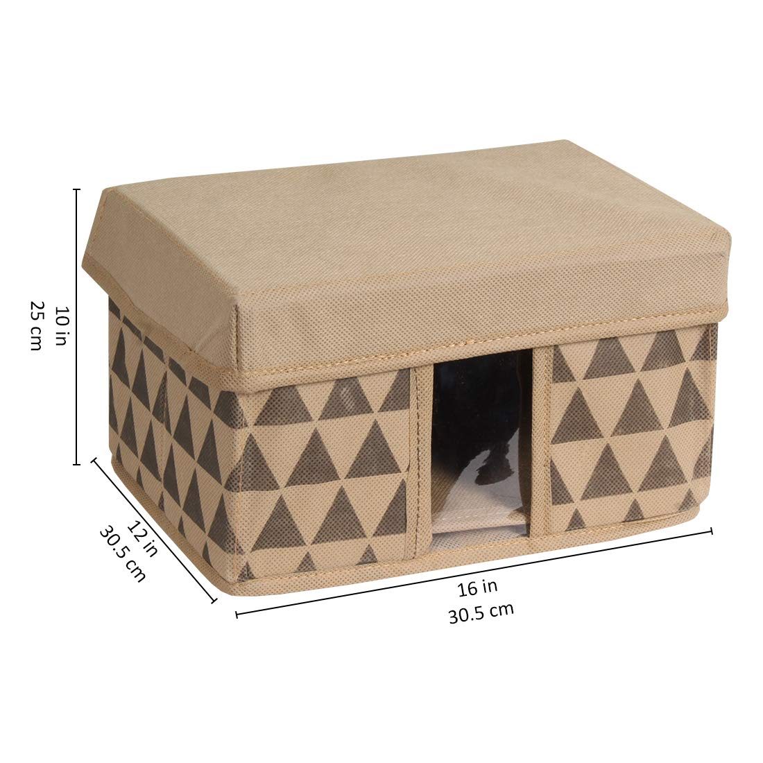 Amazon Brand - Solimo Printed Fabric Rectangular Storage Box, Small, Set of 6, Brown