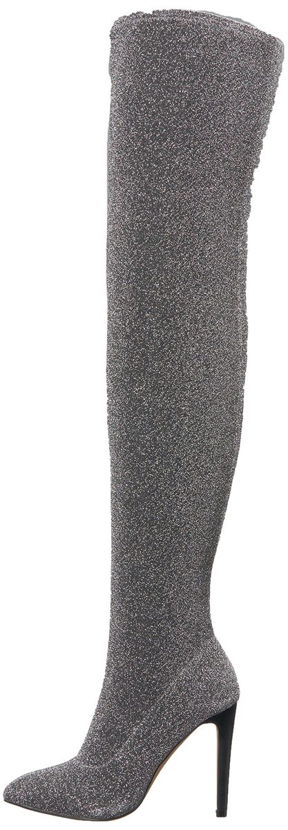 The Fix Women's Mia Pointed-Toe Thigh-High Sock Boot, Pewter, 7.5 B US