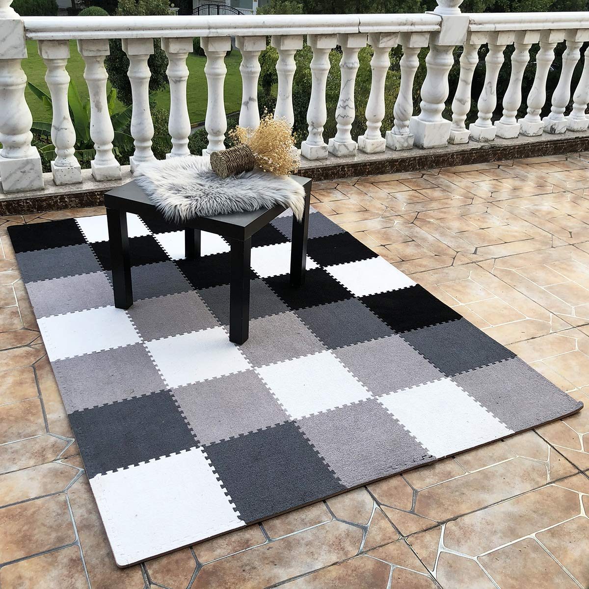 UMI. Essentials 1' x 1' Foam Interlocking Floor Tiles (Set of 9) (Dark Grey)