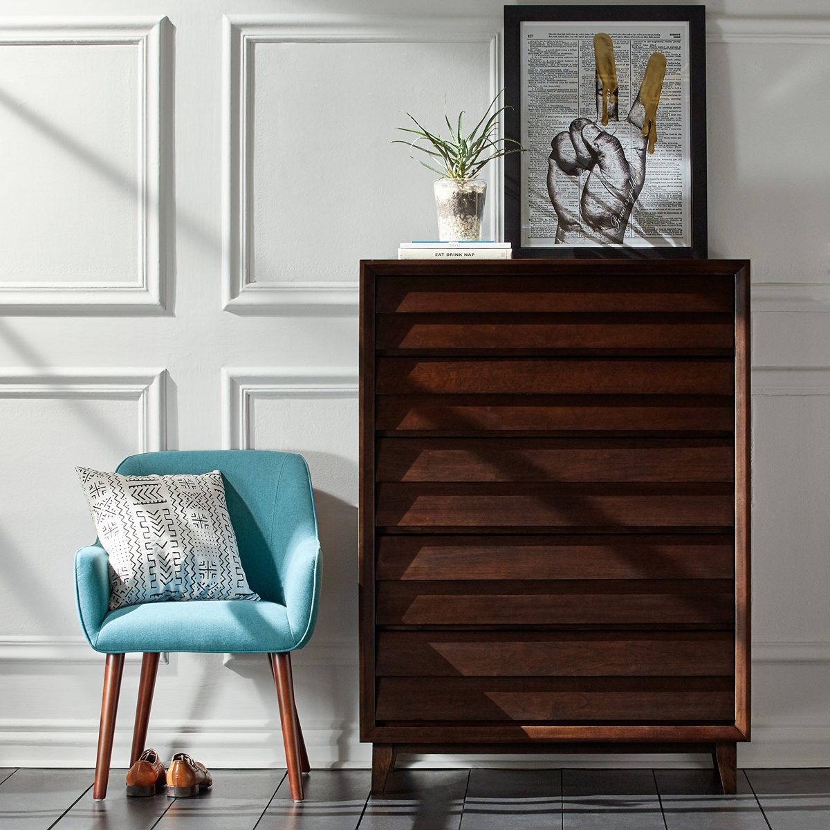 Amazon Brand – Rivet Ventura Mid-Century Louvered Chest of Drawers, 38"W, Brown