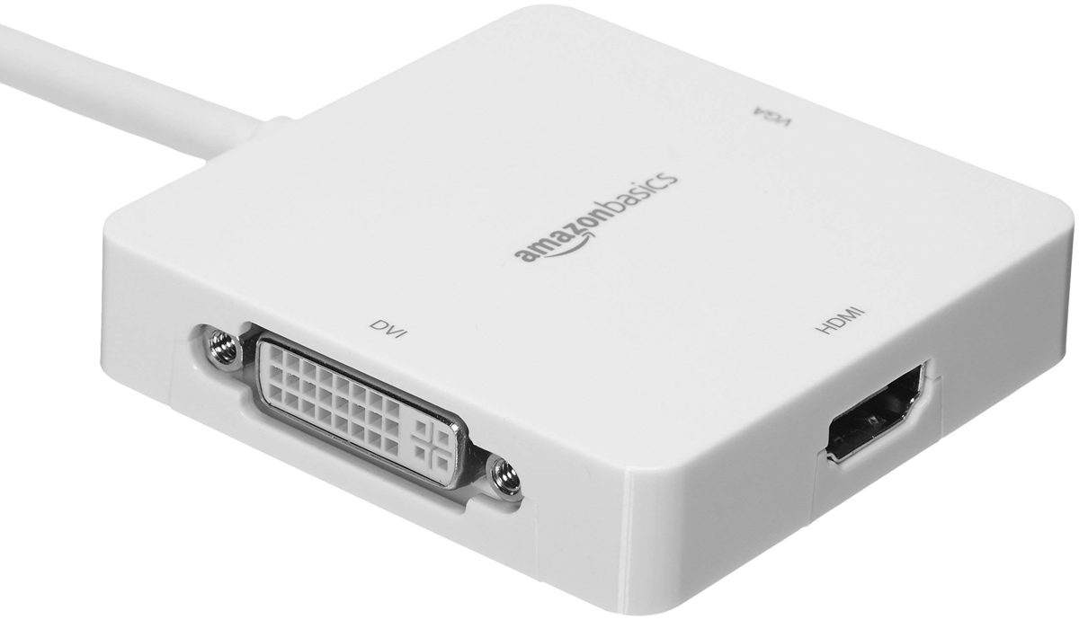 AmazonBasics Mini DisplayPort to HDMI/DVI/VGA Adapter - White, 5-Pack (Renewed)