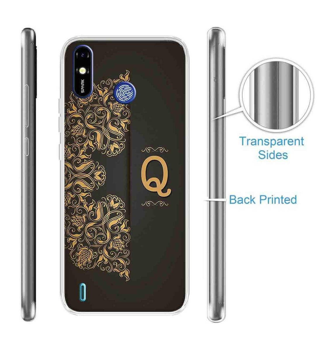 Amazon Brand - Solimo Designer Multicolor Black Pattern Alphabet-Q Printed Soft Back Case Mobile Cover for Tecno Spark Go Plus