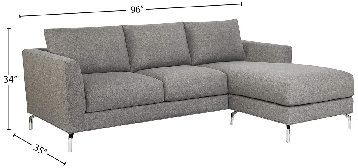 Amazon Brand – Rivet Emerly Modern Sofa Chaise, 96"W, Steel Grey