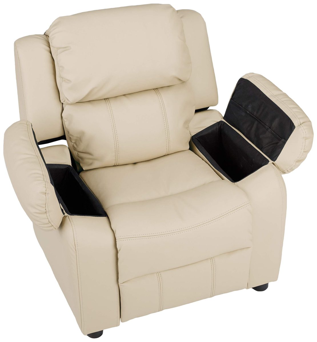 AmazonBasics LeatherSoft Kids/Youth Recliner with Armrest Storage, 5+ Age Group, Beige (Renewed)