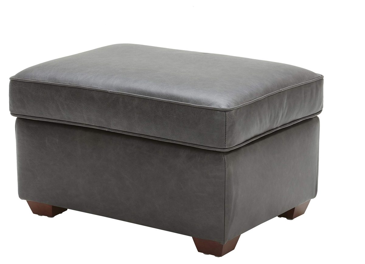 Rivet Andrews Contemporary Top-Grain Leather Ottoman, 30" W, Black (Renewed)