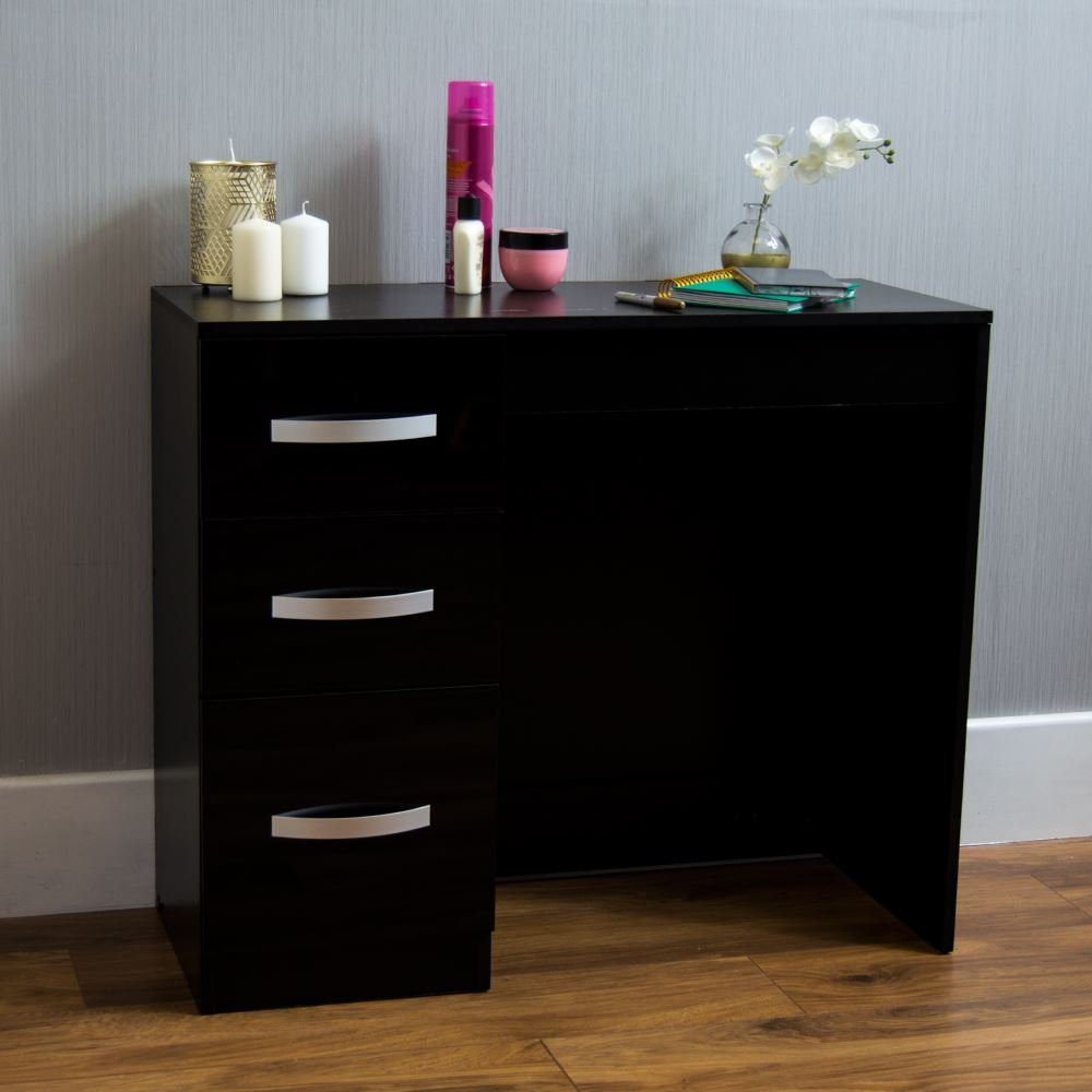 Amazon Brand - Movian Hulio High Gloss 3 Drawer Dressing Table, Black, 79 x 93 x 38 cm