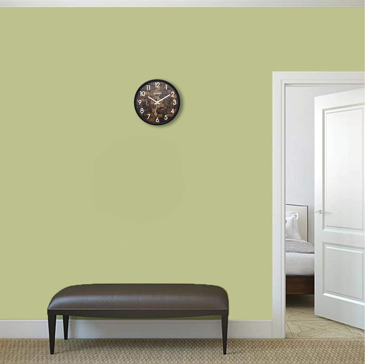 Amazon Brand - Solimo 12-inch Wall Clock - Wood Craft (Silent Movement)