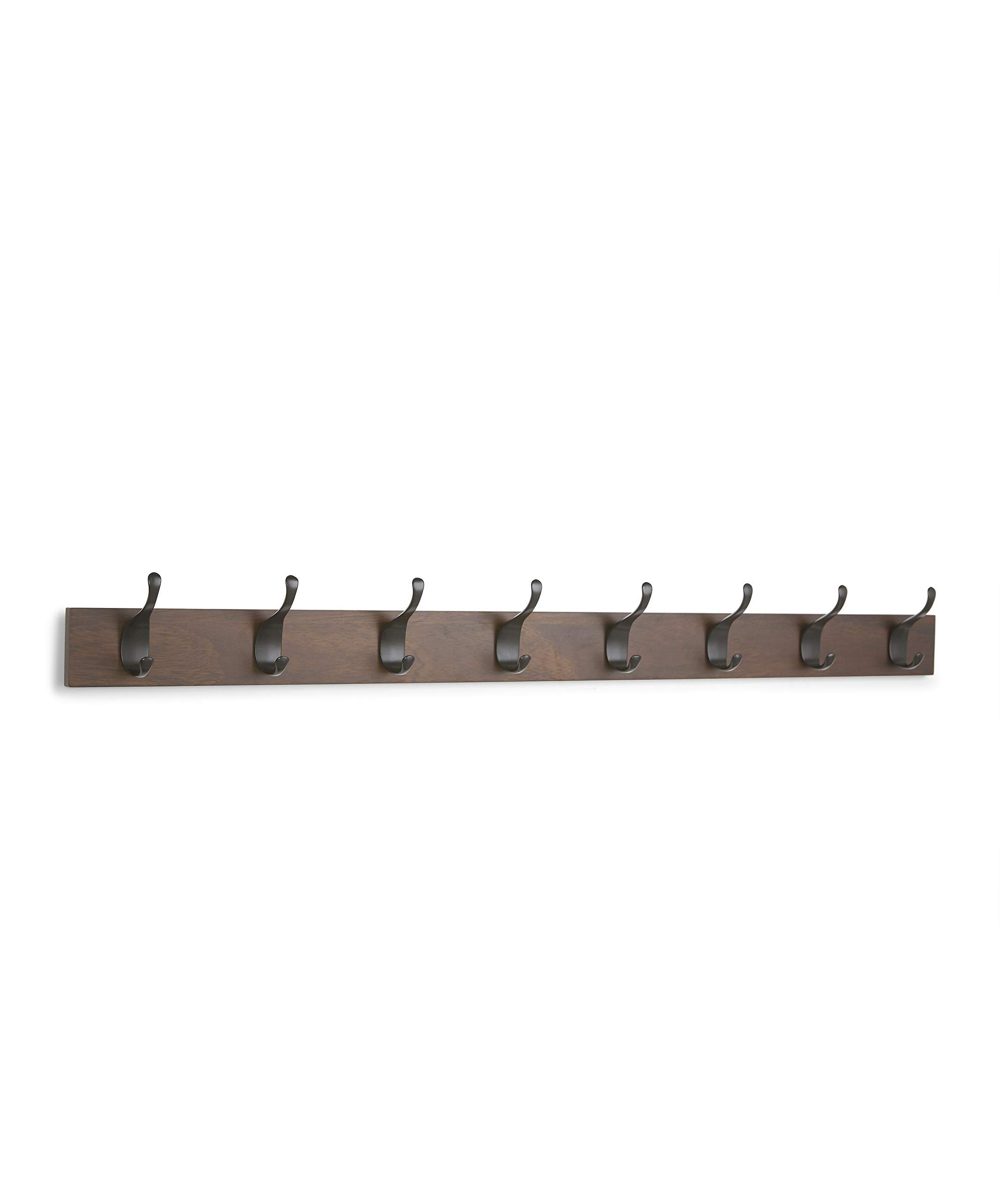AmazonBasics Wall Mounted Modern Coat Rack, 8 Hooks, Walnut (Renewed)