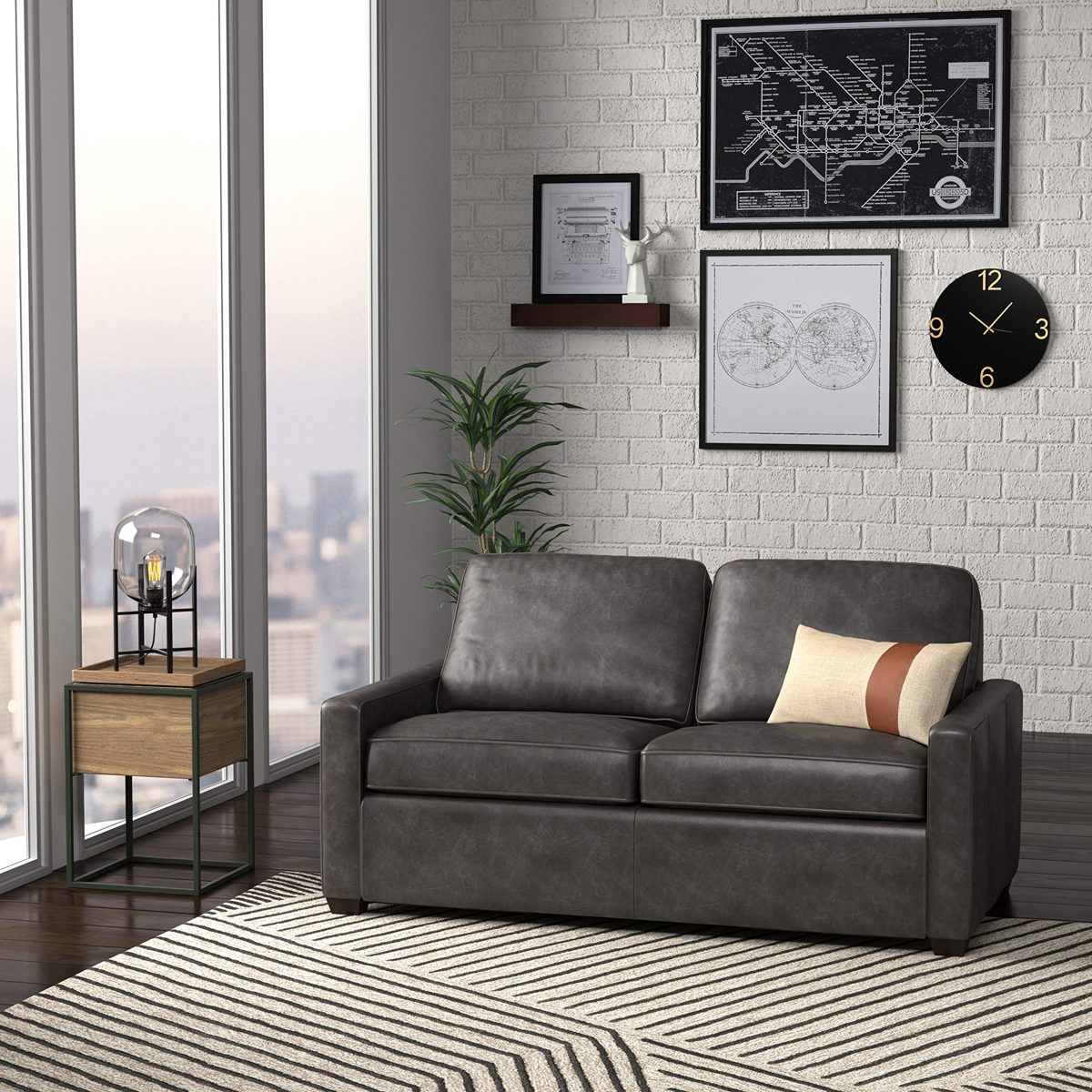 Amazon Brand – Rivet Andrews Contemporary Top-Grain Leather Loveseat Sofa with Removable Cushions, 67"W, Black