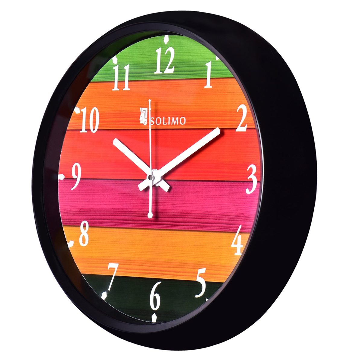 Amazon Brand - Solimo 12-inch Wall Clock - Different Strokes (Step Movement, Black Frame)