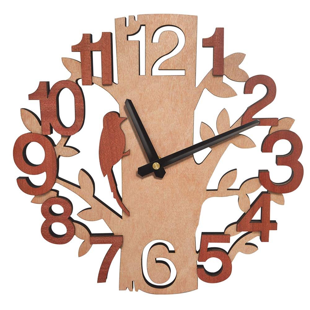 Umi.Essentials Silent Wall Clock Tree with Bird Design Wooden Clock Diameter 28.5 cm