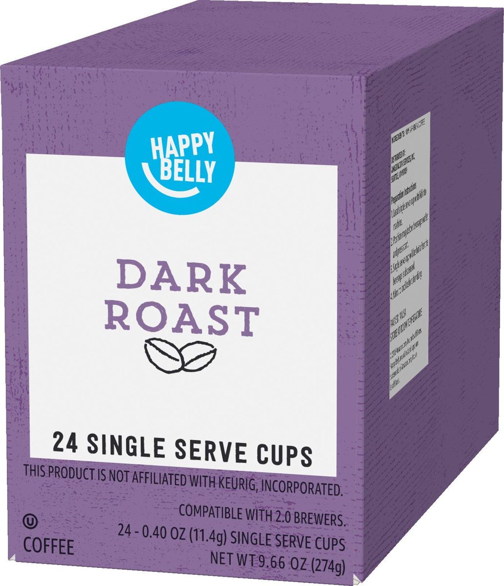 Amazon Brand - 24 Ct. Happy Belly Dark Roast Coffee Pods, Compatible with Keurig 2.0 K-Cup Brewers