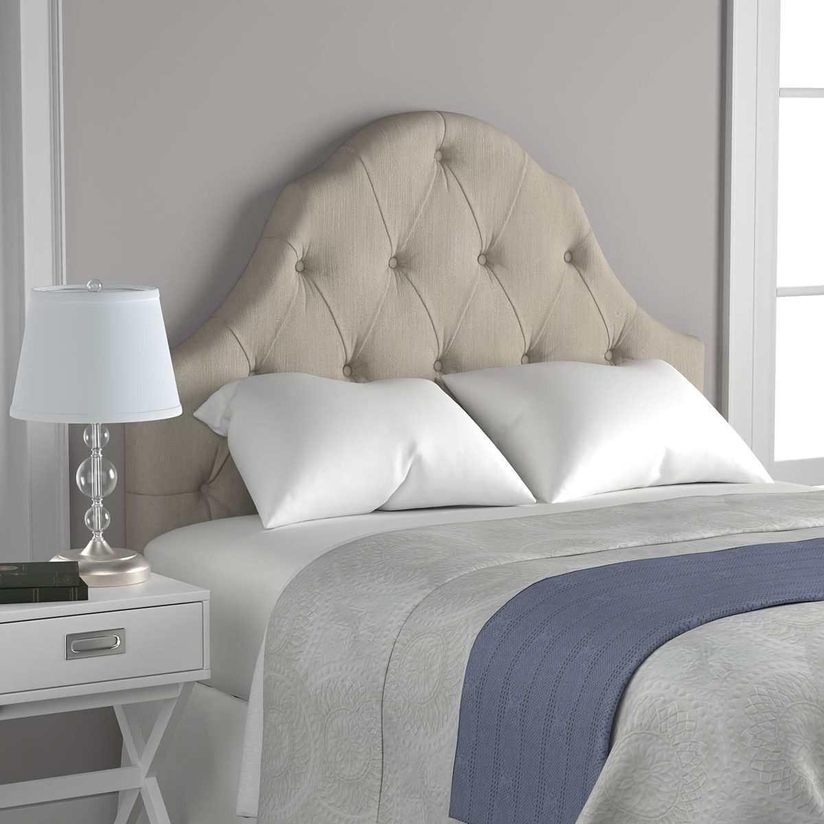 Amazon Brand – Ravenna Home Wolcott Adjustable Height Arched Tufted Headboard, King / California King Size Bed, Beige