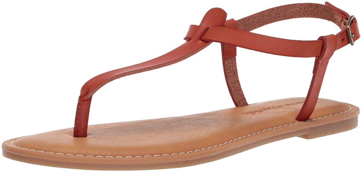 Amazon Essentials Women's Casual Thong with Ankle Strap Sandal, tan, 7 B US